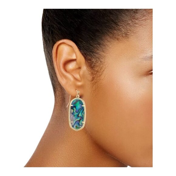 Kendra Scott Elle Drop Earrings Gold Iridescent Abalone Shell Oval Dangle New - Picture 2 of 4